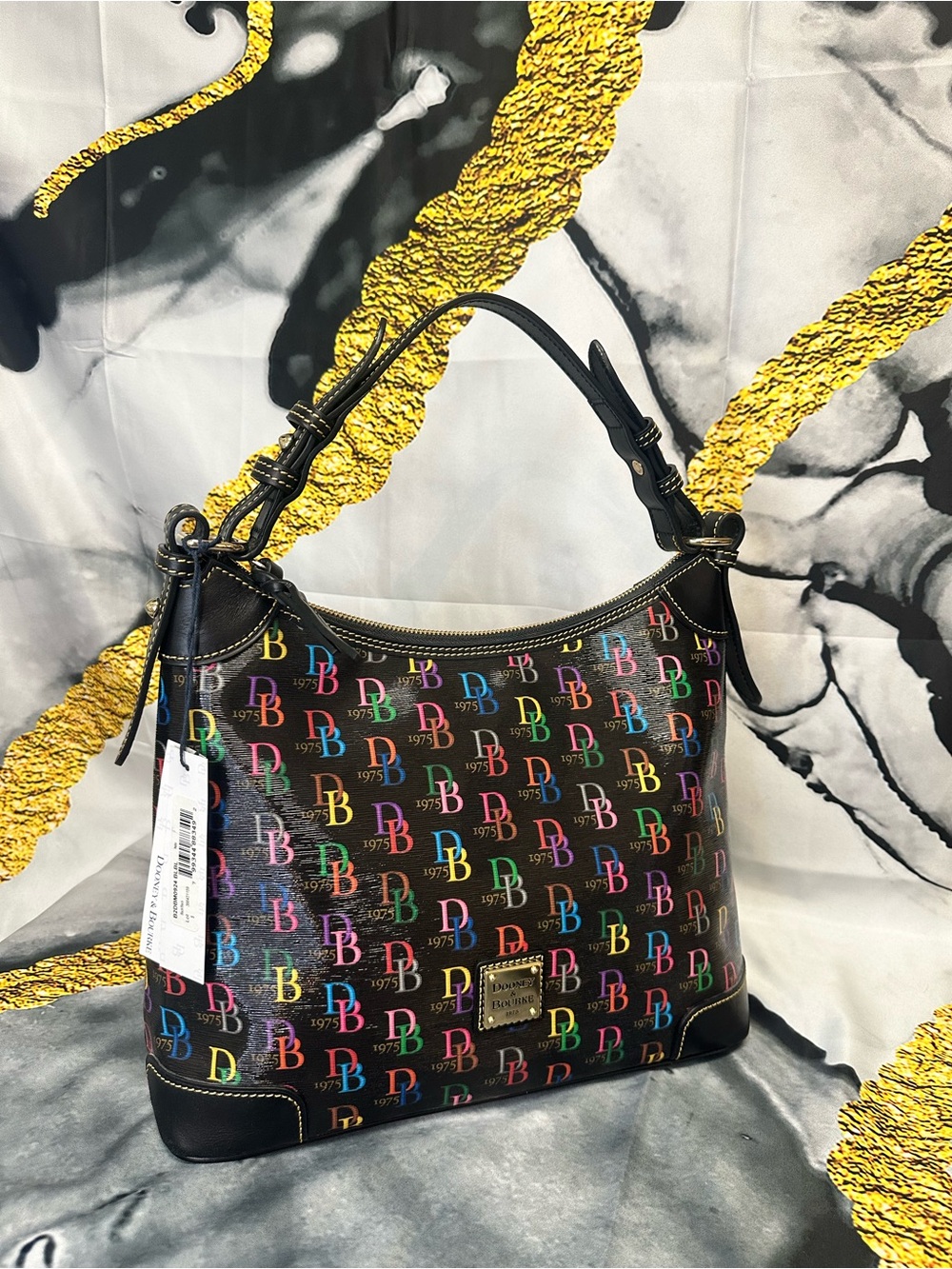 Dooney & Bourke Black Multicolor Signature Shoulder Bag